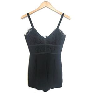 Keepsake Black Lace V Neck Romper Satin Lined Pleated Shorts Party Glam S